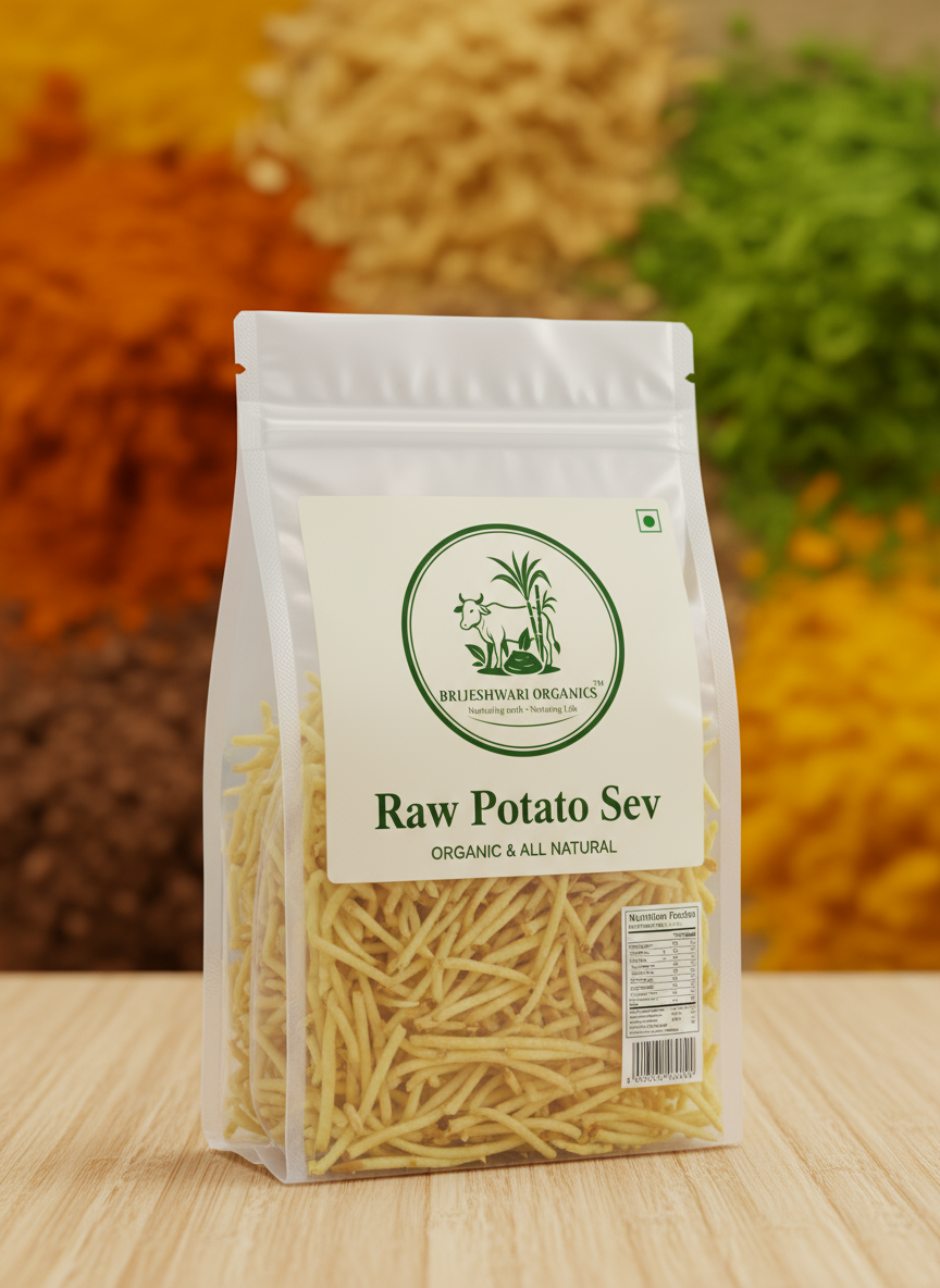Brijeshwari Organics Raw Potato Sev – From Farm to Snack, Purely Organic