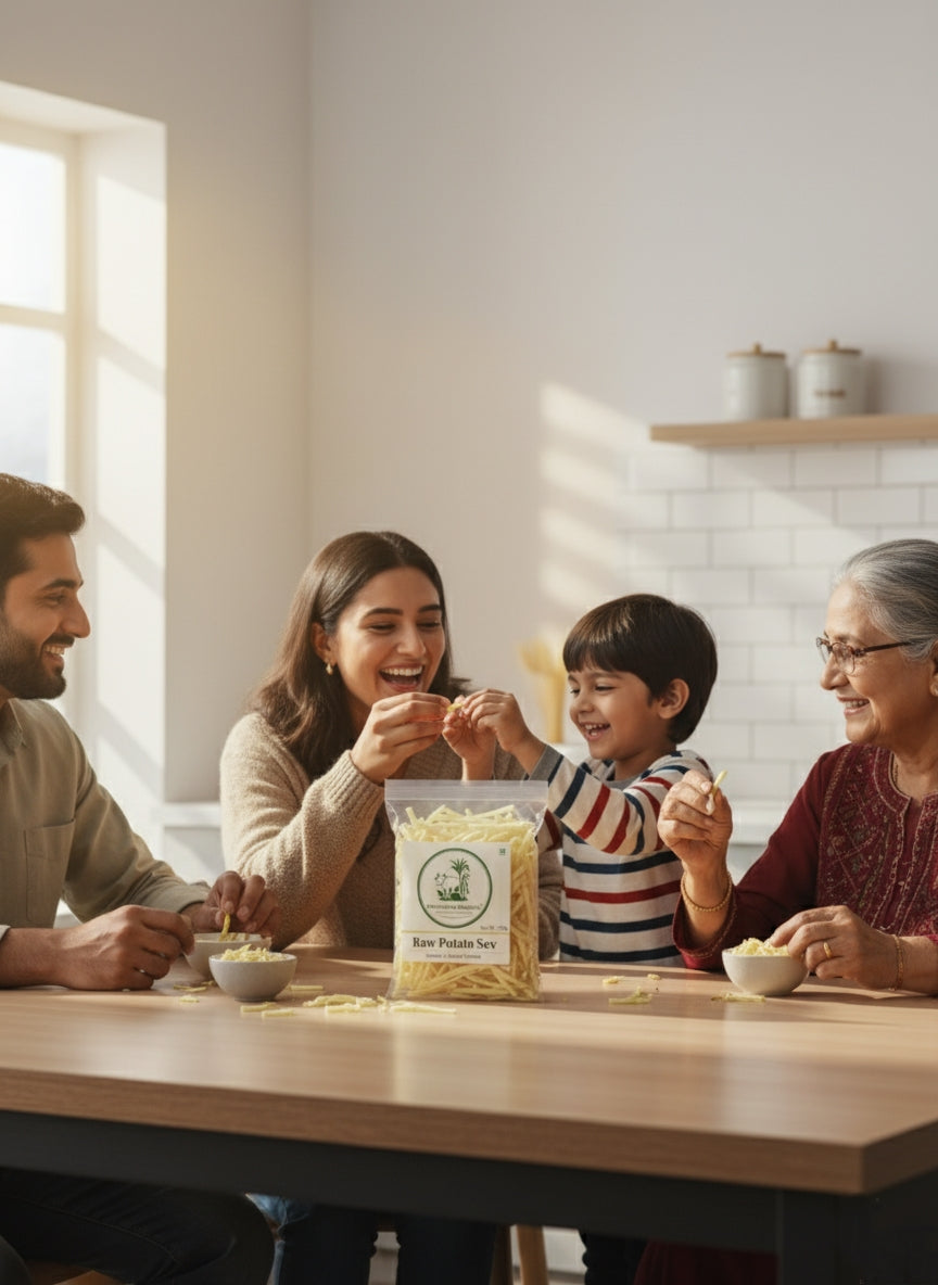 Brijeshwari Organics Raw Potato Sev – From Farm to Snack, Purely Organic